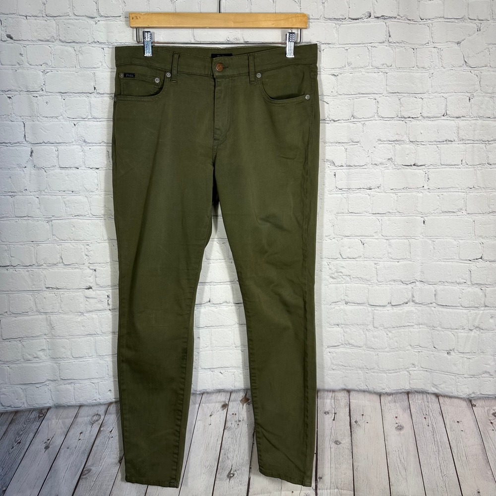 Polo Ralph Lauren Tompkins Womens Skinny Stretch Twill Pants Olive Green 31R‎
